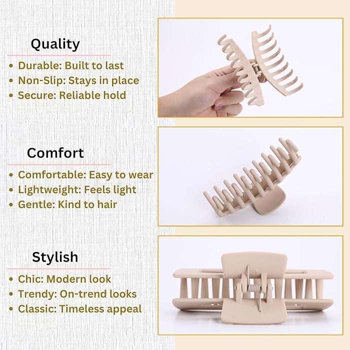LuSeren Hair Clips for Women 4.3 Inch Large Hair Claw Clips for Women Thin Thick Curly Hair, Big Matte Banana Clips,Strong Hold jaw clips,Neutral Colors - Image 5