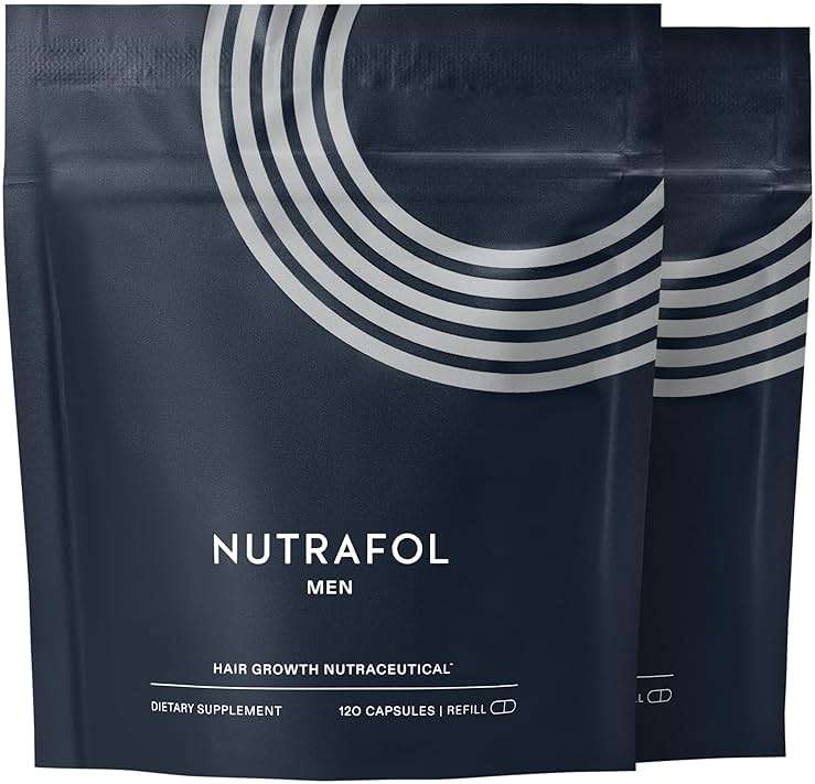 Nutrafol Men's Hair Growth Supplements, Clinically Tested for Visibly Thicker Hair and Scalp Coverage, Dermatologist Recommended - 2 Month Supply, 2 Refill Pouches - Image 1
