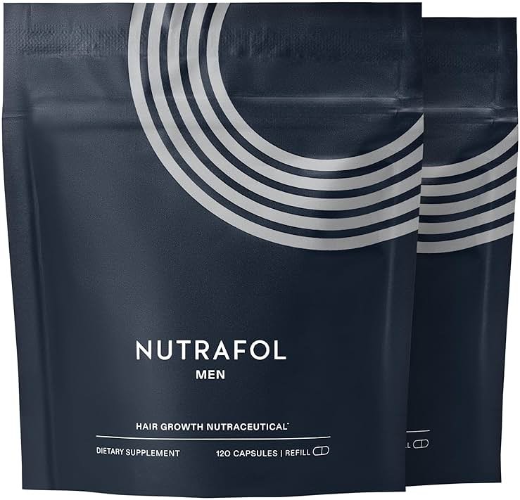 Nutrafol Men's Hair Growth Supplements, Clinically Tested for Visibly Thicker Hair and Scalp Coverage, Dermatologist Recommended - 2 Month Supply, 2 Refill Pouches - Product Image