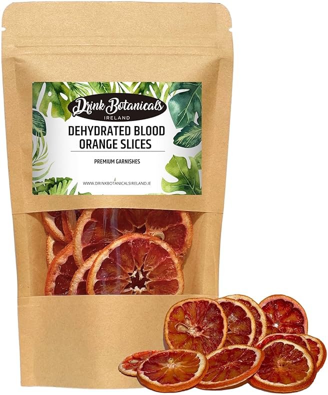 Dehydrated Dried Blood Orange Slices Wheels | 17+ Slices | 100% Natural | Sugar Free, Gluten Free | Dehydrated Citrus for Cocktails, Garnishes, Deserts | 1.76 Oz (50 Grams) | Drink Botanicals Ireland - Product Image