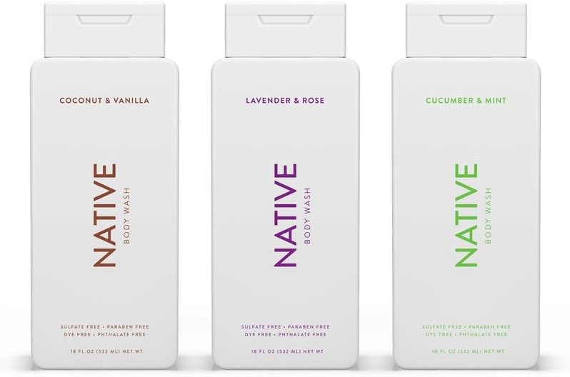 Native Body Wash Contains Naturally Derived Ingredients | for Women & Men, Sulfate, Paraben, & Dye Free Leaving Skin Soft & Hydrated |Coconut & Vanilla, Lavender Rose, & Cucumber Mint, 18 oz Pack of 3 - Product Image