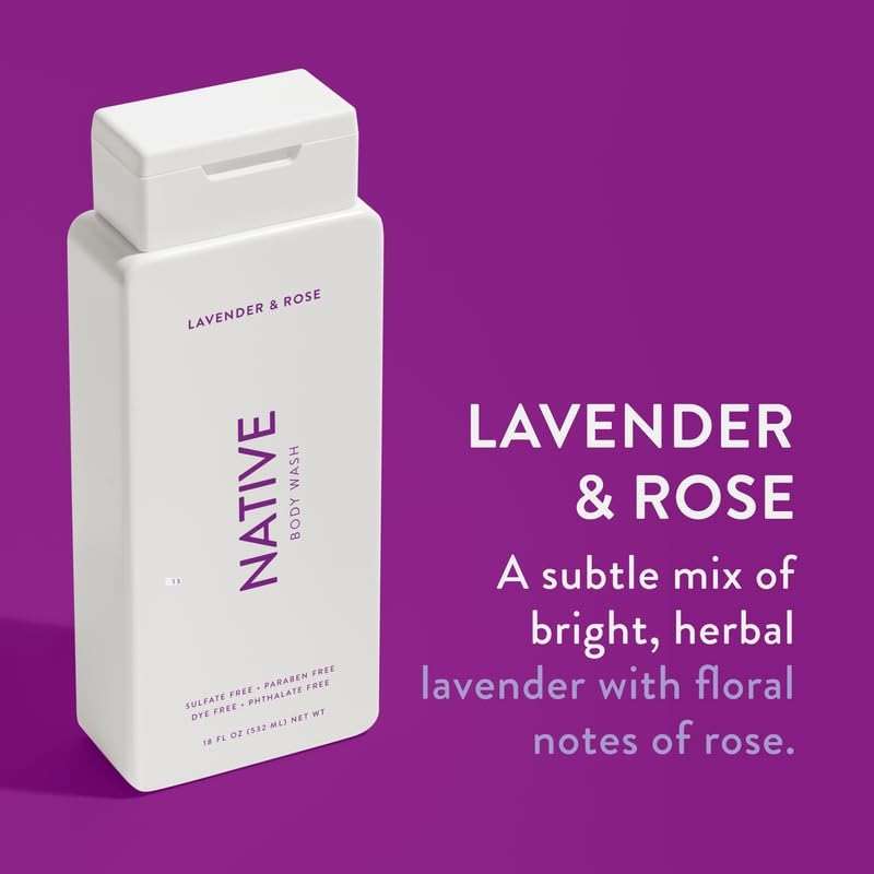 Native Body Wash Contains Naturally Derived Ingredients | for Women & Men, Sulfate, Paraben, & Dye Free Leaving Skin Soft & Hydrated |Coconut & Vanilla, Lavender Rose, & Cucumber Mint, 18 oz Pack of 3 - Image 6