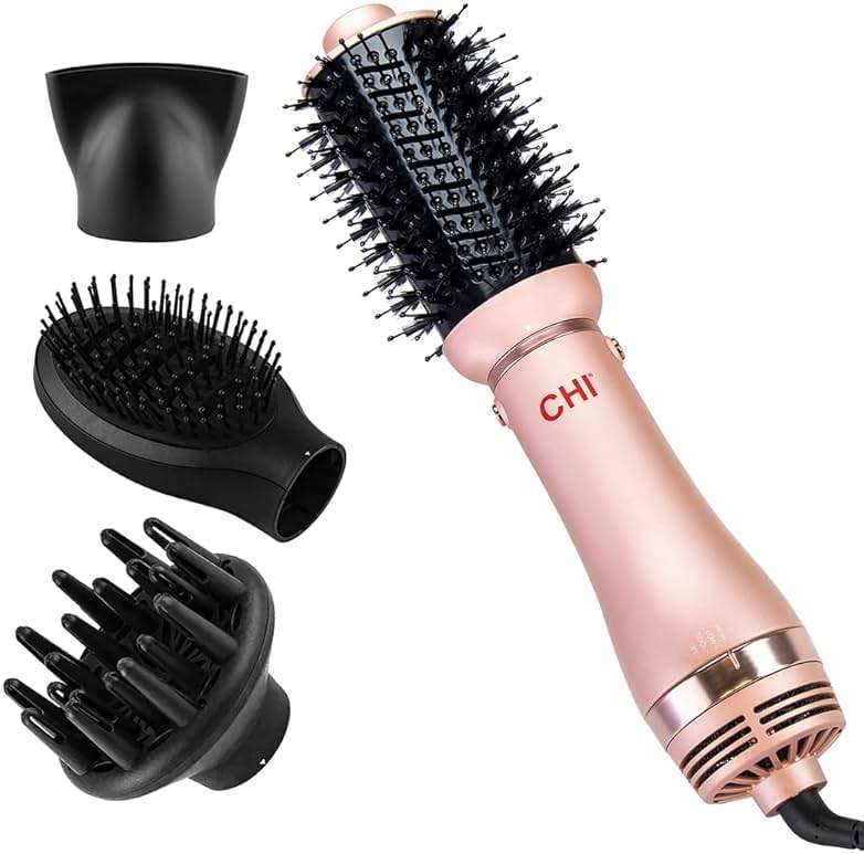 CHI Volumizer 4-in-1 Blowout Brush, Hair Dryer for Smooth, Silky & Shiny Hair, Four Interchangeable Attachments for Versatile Styling, Rose Gold - Image 1