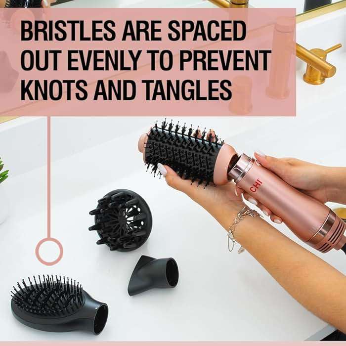 CHI Volumizer 4-in-1 Blowout Brush, Hair Dryer for Smooth, Silky & Shiny Hair, Four Interchangeable Attachments for Versatile Styling, Rose Gold - Image 3