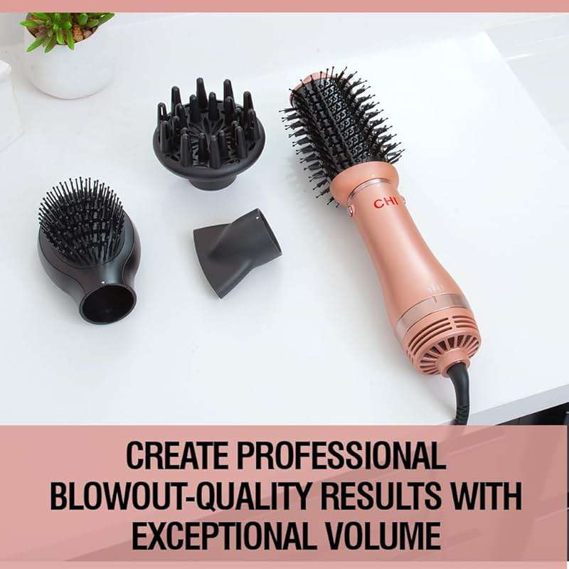 CHI Volumizer 4-in-1 Blowout Brush, Hair Dryer for Smooth, Silky & Shiny Hair, Four Interchangeable Attachments for Versatile Styling, Rose Gold - Image 4