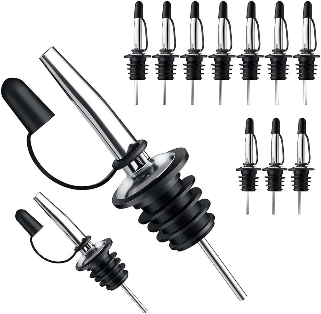 Pafusen 12 Pack Liquor Pour Spout With Dust Caps - Bottle Pourers for Alcohol, Olive Oil - Speed Pourers, Bar Bartender Accessories - Image 1
