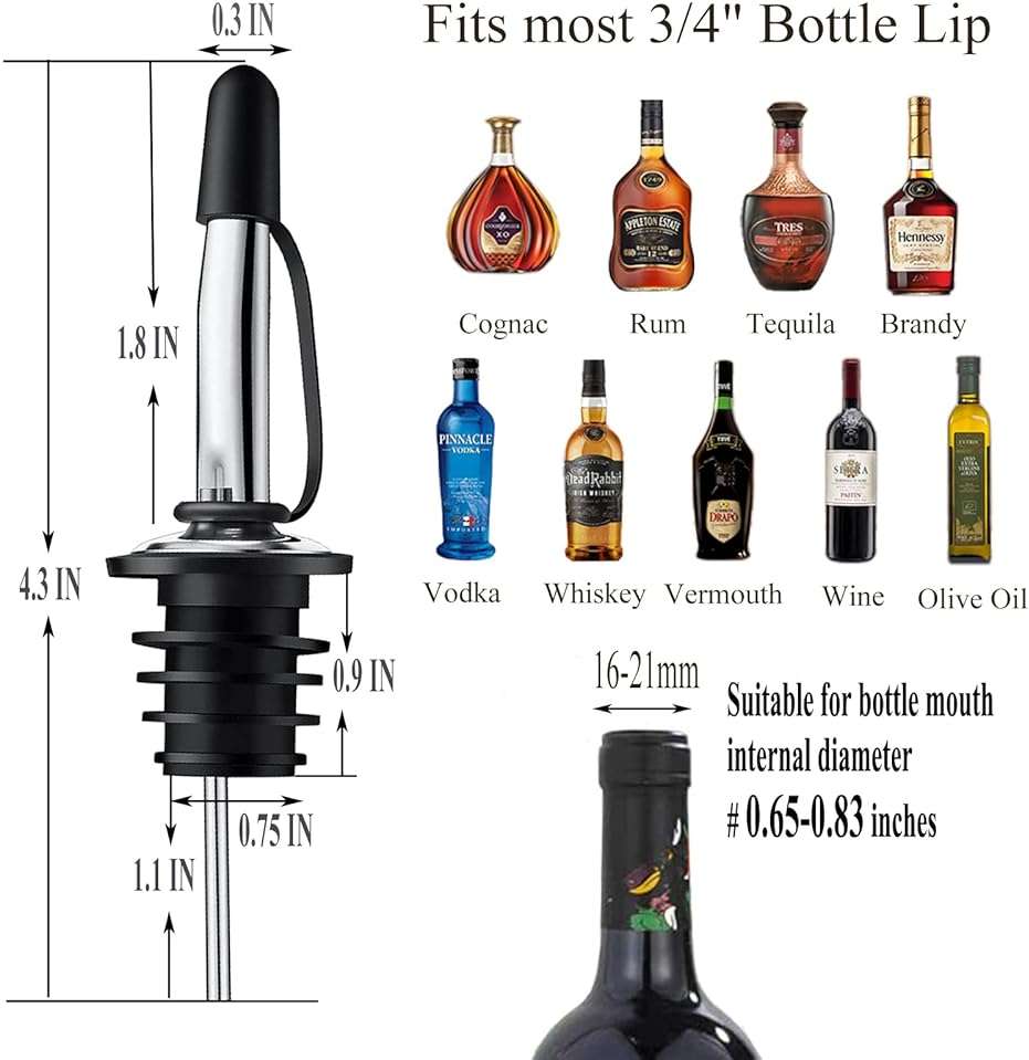 Pafusen 12 Pack Liquor Pour Spout With Dust Caps - Bottle Pourers for Alcohol, Olive Oil - Speed Pourers, Bar Bartender Accessories - Image 3