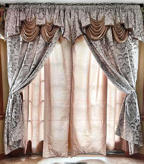 GOHD Samba Star. Jacquard Window Curtain Panel Drape with Attached Fancy Valance and Taffeta Backing. 2pcs Set. Each pc 54" Wide x 90" Drop with 18" Valance. (Sand) - Image 4