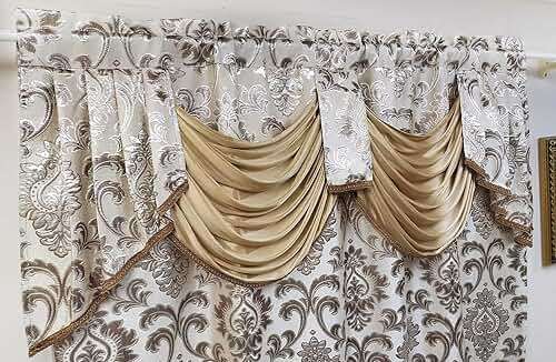GOHD Samba Star. Jacquard Window Curtain Panel Drape with Attached Fancy Valance and Taffeta Backing. 2pcs Set. Each pc 54" Wide x 90" Drop with 18" Valance. (Sand) - Image 5