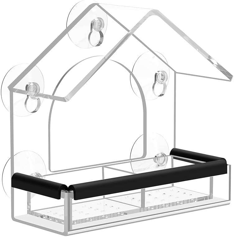 Clear Window Bird Feeder with 5 Extra Strong Suction Cups, DY-SKTY Sturdy and Durable Acrylic Birdfeeders for Viewing Wild Birds Outside, as a Bird Watching Gift, Outdoor Birdhouse Box, Garden Decor - Image 1