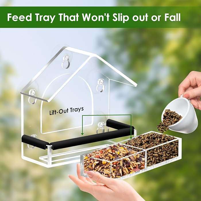 Clear Window Bird Feeder with 5 Extra Strong Suction Cups, DY-SKTY Sturdy and Durable Acrylic Birdfeeders for Viewing Wild Birds Outside, as a Bird Watching Gift, Outdoor Birdhouse Box, Garden Decor - Image 6