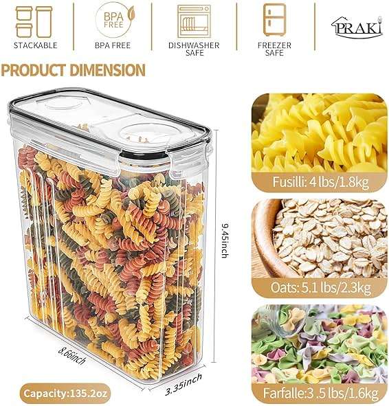 PRAKI Cereal Containers Storage Set (4L,135.2 Oz), 4PCS Airtight Food Storage Containers with Pour Spout for Kitchen & Pantry Organization Cereal Dispensers with 20 labels, Measuring Cup & Marker - Image 3