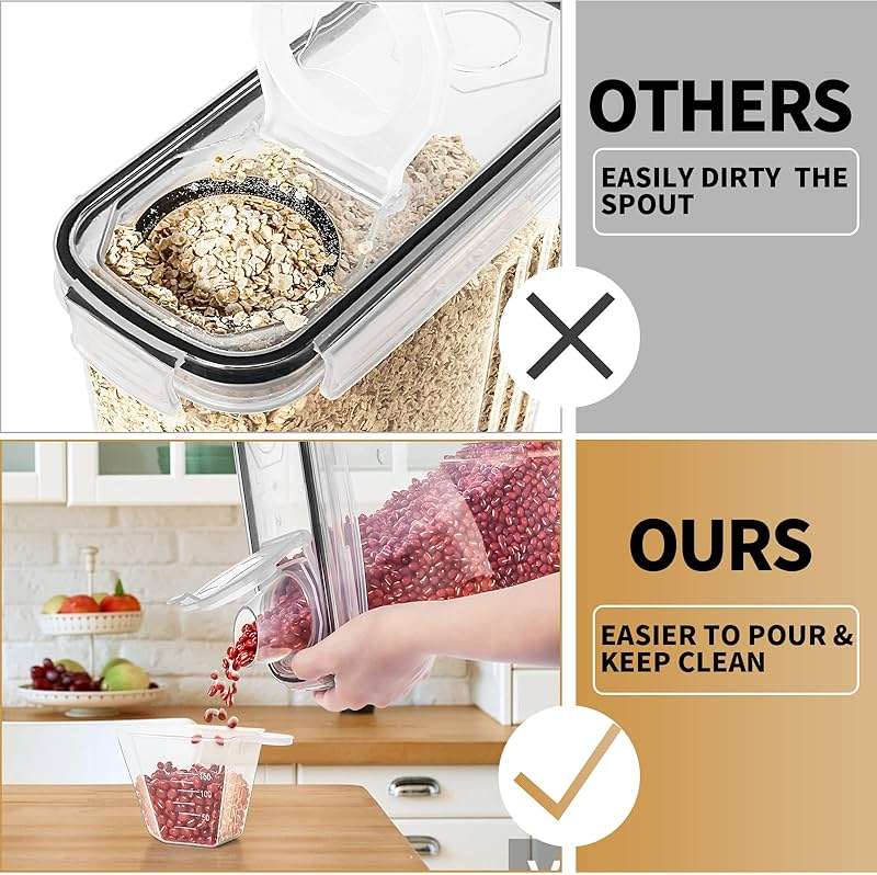 PRAKI Cereal Containers Storage Set (4L,135.2 Oz), 4PCS Airtight Food Storage Containers with Pour Spout for Kitchen & Pantry Organization Cereal Dispensers with 20 labels, Measuring Cup & Marker - Image 5