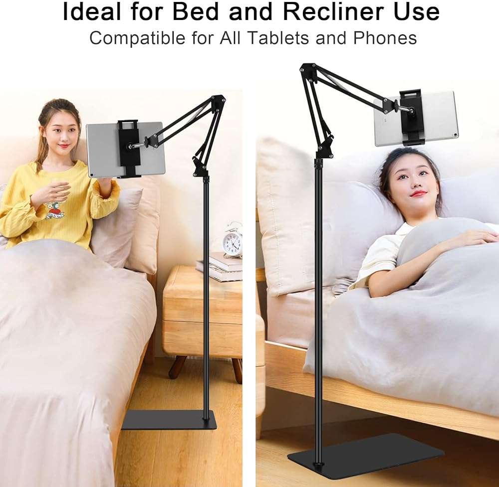 SAMHOUSING Tablet Floor Stand, Adjustable Universal 360-degree Rotatable Metal Tablet Holder, Phone Stand for iPad/iPhoneX/iPad Pro or Other 4.7~12.9 Inch-Screen Devices (Black) - Image 3