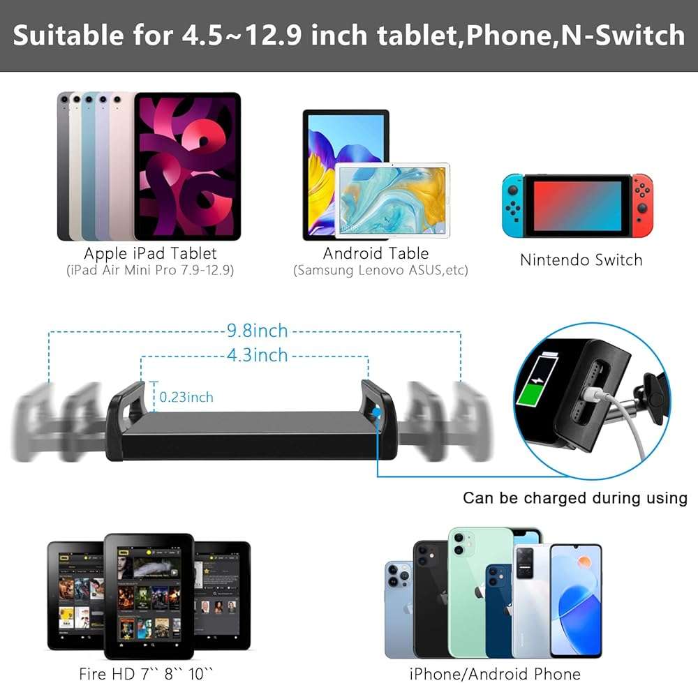 SAMHOUSING Tablet Floor Stand, Adjustable Universal 360-degree Rotatable Metal Tablet Holder, Phone Stand for iPad/iPhoneX/iPad Pro or Other 4.7~12.9 Inch-Screen Devices (Black) - Image 7