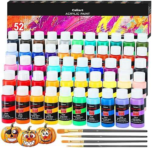 Caliart Acrylic Paint Set, 52 Colors Art Supplies Craft Paints for Adults Artists, Canvas Ceramic Rock Painting Kit - Image 1