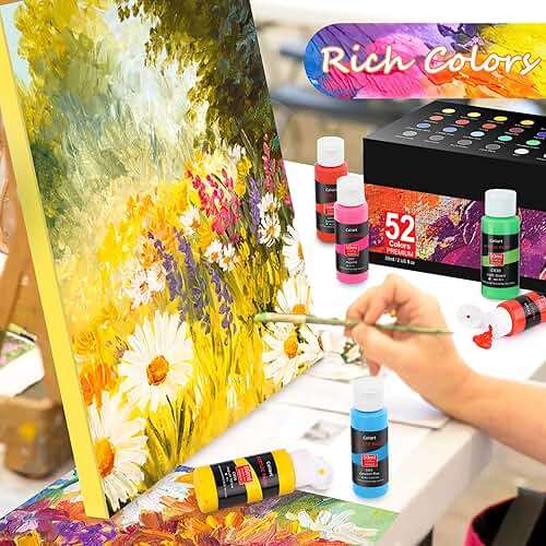 Caliart Acrylic Paint Set, 52 Colors Art Supplies Craft Paints for Adults Artists, Canvas Ceramic Rock Painting Kit - Image 2