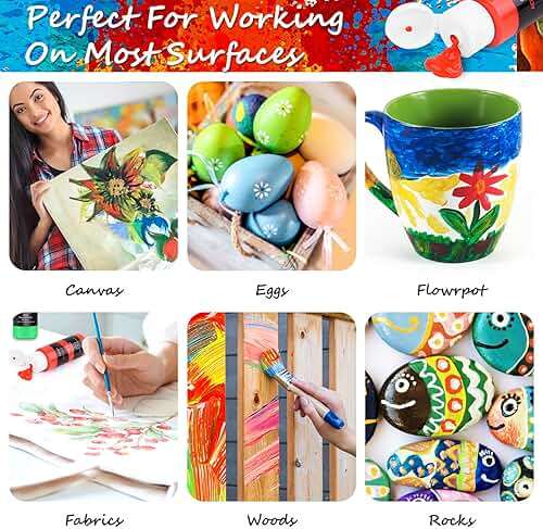 Caliart Acrylic Paint Set, 52 Colors Art Supplies Craft Paints for Adults Artists, Canvas Ceramic Rock Painting Kit - Image 5