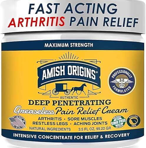 Amish Origins Arthritis Pain Relief Cream - 4 oz - Maximum Strength Deep Penetrating for Joint, Muscle, Knee, Back, Feet, Hand, Ankle, Aches, 1 Pack - Image 1