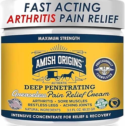 Amish Origins Arthritis Pain Relief Cream - 4 oz - Maximum Strength Deep Penetrating for Joint, Muscle, Knee, Back, Feet, Hand, Ankle, Aches, 1 Pack - Product Image
