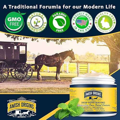 Amish Origins Arthritis Pain Relief Cream - 4 oz - Maximum Strength Deep Penetrating for Joint, Muscle, Knee, Back, Feet, Hand, Ankle, Aches, 1 Pack - Image 3