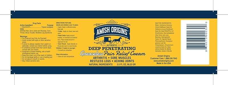 Amish Origins Arthritis Pain Relief Cream - 4 oz - Maximum Strength Deep Penetrating for Joint, Muscle, Knee, Back, Feet, Hand, Ankle, Aches, 1 Pack - Image 6