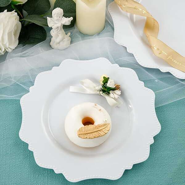 COLOSUS 60PCS White Plastic Plates-Fancy Plastic Beaded Plates,Plastic Premium Hard Plastic Plates for Party, Elegant White plates,Include10.5 Dinner plates & 8.25" Dessert plates for Mother's Day - Image 2
