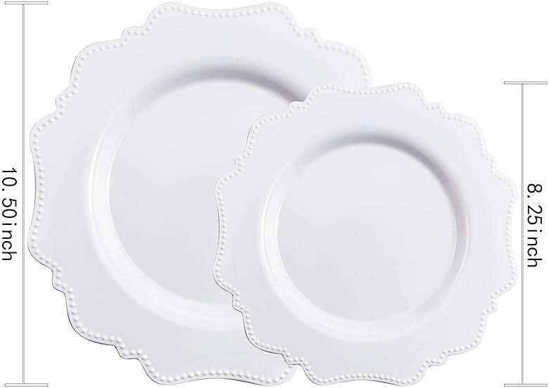 COLOSUS 60PCS White Plastic Plates-Fancy Plastic Beaded Plates,Plastic Premium Hard Plastic Plates for Party, Elegant White plates,Include10.5 Dinner plates & 8.25" Dessert plates for Mother's Day - Image 3