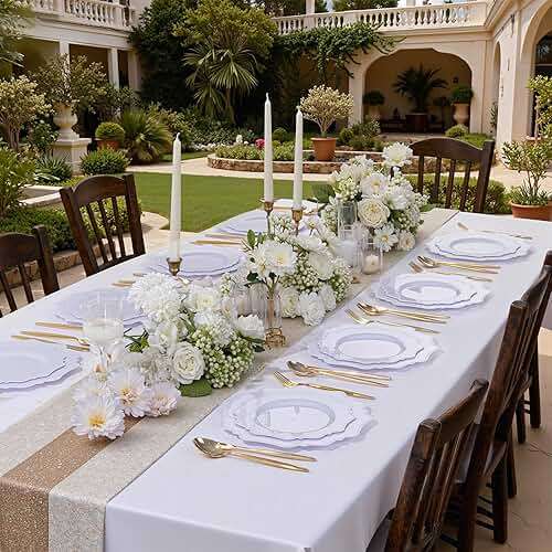 COLOSUS 60PCS White Plastic Plates-Fancy Plastic Beaded Plates,Plastic Premium Hard Plastic Plates for Party, Elegant White plates,Include10.5 Dinner plates & 8.25" Dessert plates for Mother's Day - Image 5