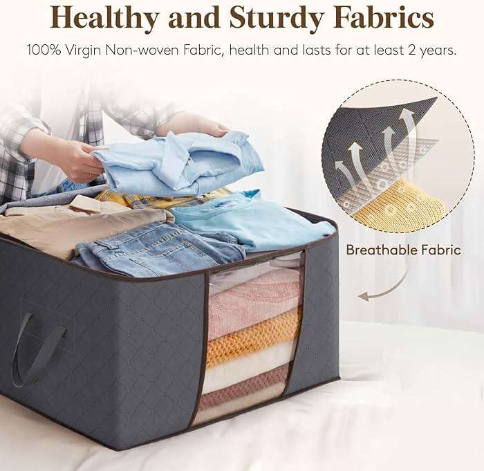Lifewit 6 Pack Clothes Storage Bins with Lids, Foldable Blanket Storage Bags with Zippers, Clear Window and Reinforced Handles, Closet and Organization for Clothing, Sweater, Comforter, Bedding - Image 3