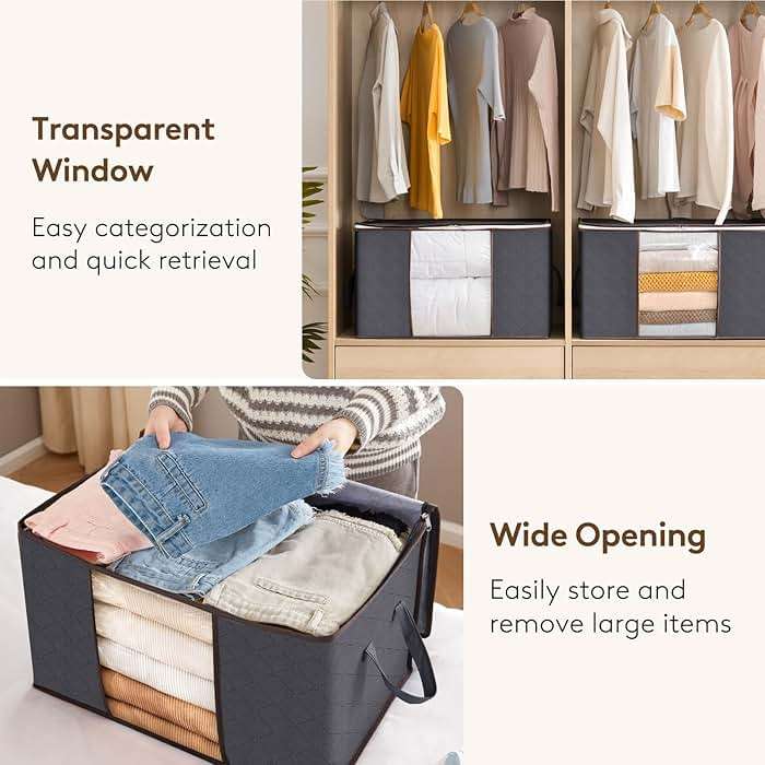 Lifewit 6 Pack Clothes Storage Bins with Lids, Foldable Blanket Storage Bags with Zippers, Clear Window and Reinforced Handles, Closet and Organization for Clothing, Sweater, Comforter, Bedding - Image 5