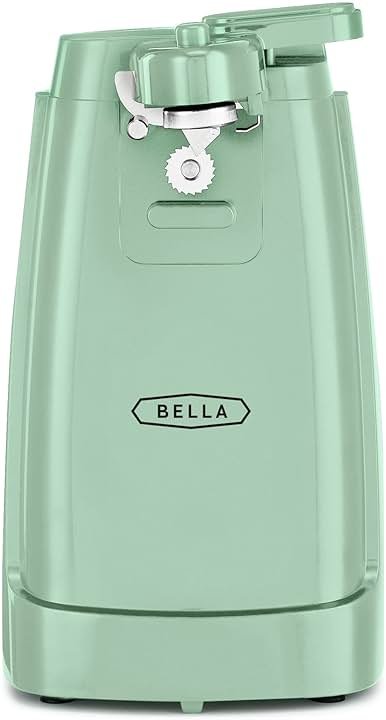 bella Electric Can Opener and Knife Sharpener, Removable Cutting Lever, Cord Storage, Stainless Steel Blade, Sage - Product Image