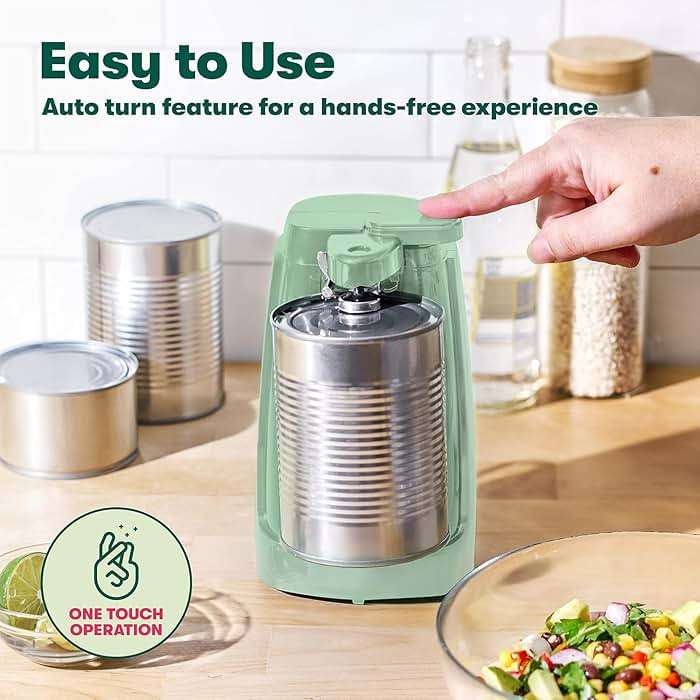 bella Electric Can Opener and Knife Sharpener, Removable Cutting Lever, Cord Storage, Stainless Steel Blade, Sage - Image 3