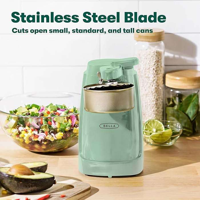 bella Electric Can Opener and Knife Sharpener, Removable Cutting Lever, Cord Storage, Stainless Steel Blade, Sage - Image 4