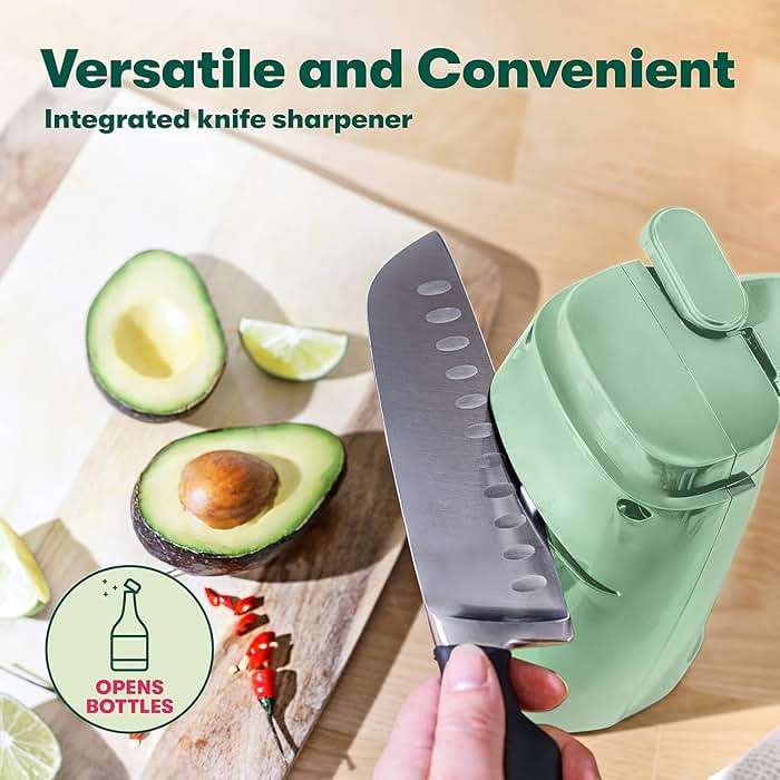 bella Electric Can Opener and Knife Sharpener, Removable Cutting Lever, Cord Storage, Stainless Steel Blade, Sage - Image 6