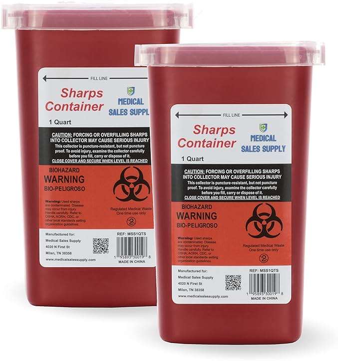 1 Quart | Biohazard Needle and Syringe Disposal Sharps Container with Flip Lid | for Diabetics - Pack of 2 - Image 1