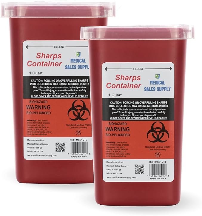 1 Quart | Biohazard Needle and Syringe Disposal Sharps Container with Flip Lid | for Diabetics - Pack of 2 - Product Image