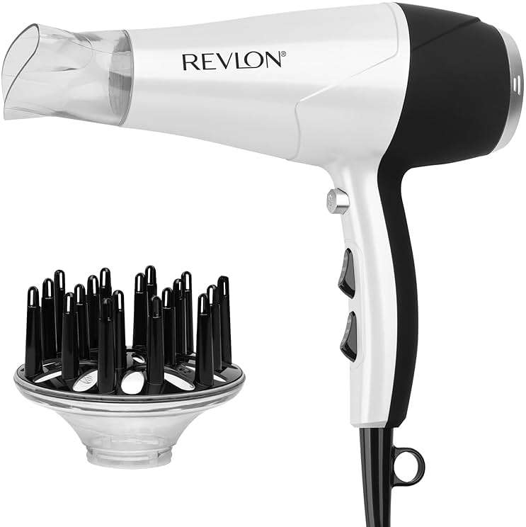 REVLON Volume Booster, Hair Dryer with Curl Enhancing Diffuser | Increase Volume, Decrease Frizz and Damage, Fast Drying, 1875 Watts (White) - Image 1