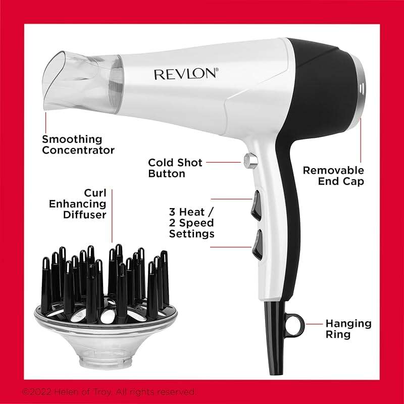REVLON Volume Booster, Hair Dryer with Curl Enhancing Diffuser | Increase Volume, Decrease Frizz and Damage, Fast Drying, 1875 Watts (White) - Image 5