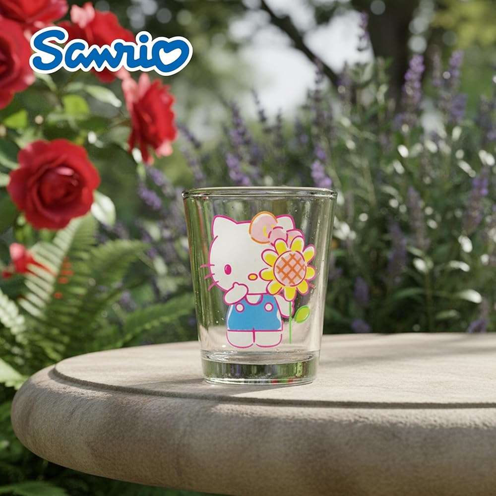 Silver Buffalo Sanrio Hello Kitty Spring Garden Flowers 4 Pack Mini Glass Set, 1.5 Ounces - Image 2