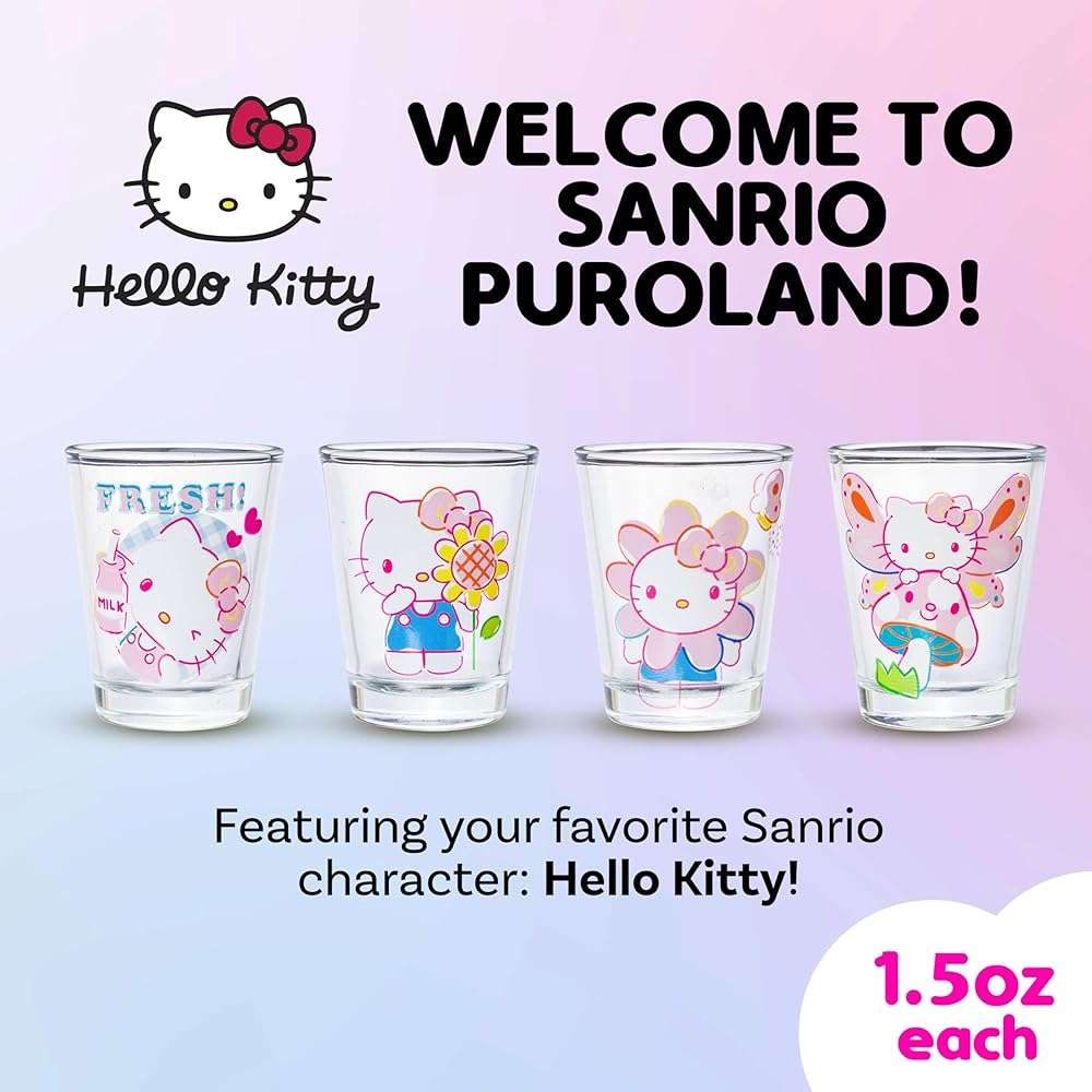 Silver Buffalo Sanrio Hello Kitty Spring Garden Flowers 4 Pack Mini Glass Set, 1.5 Ounces - Image 3