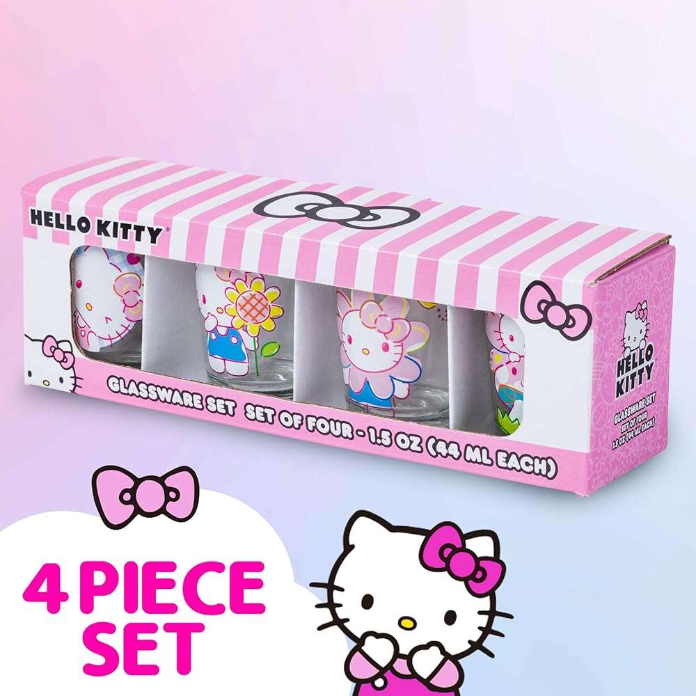 Silver Buffalo Sanrio Hello Kitty Spring Garden Flowers 4 Pack Mini Glass Set, 1.5 Ounces - Image 5