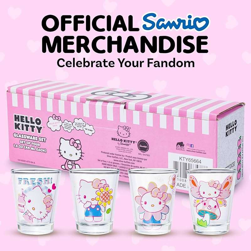 Silver Buffalo Sanrio Hello Kitty Spring Garden Flowers 4 Pack Mini Glass Set, 1.5 Ounces - Image 6