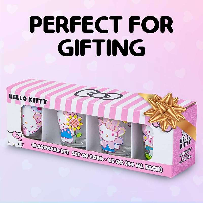 Silver Buffalo Sanrio Hello Kitty Spring Garden Flowers 4 Pack Mini Glass Set, 1.5 Ounces - Image 7
