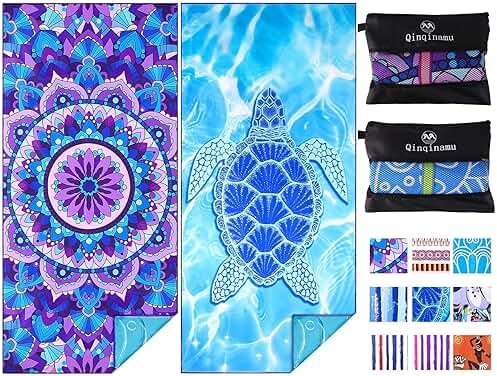 2 Pack Microfiber Oversized Lightweight Beach Towel 71"x32" XL Extra Large Thin Sand Free Towels Travel Swim Pool Yoga Gym Camping for Adults Women Men Beach Essentials Accessories Vacation Gift - Product Image