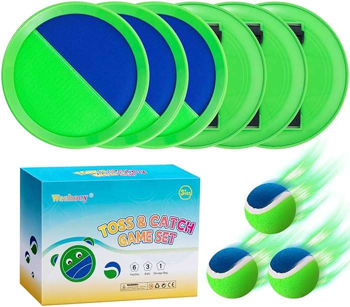 Beach Toys - Outdoor Games for Kids, Toss and Catch Ball Set with 6 Paddles 3 Balls, Gifts for 3 4 5 6 7 8+ Year Old Boys Girls Christmas Birthday, Perfect for Backyard, Parties, Camping, Family - Image 1