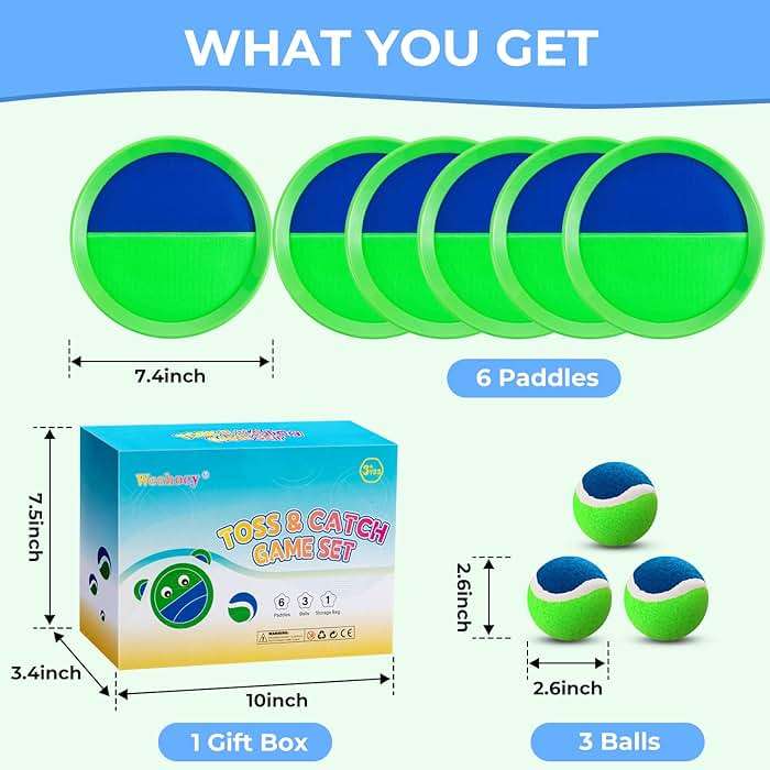 Beach Toys - Outdoor Games for Kids, Toss and Catch Ball Set with 6 Paddles 3 Balls, Gifts for 3 4 5 6 7 8+ Year Old Boys Girls Christmas Birthday, Perfect for Backyard, Parties, Camping, Family - Image 3