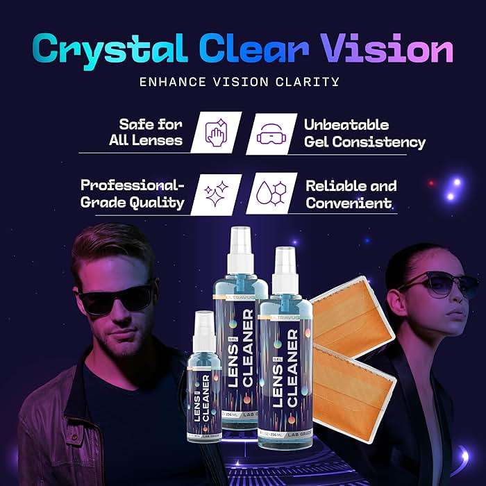 ULTRAVUE Eyeglass Gel Lens Cleaner Spray Kit - 2 x 8oz and 1 x 2oz Gel Eyeglasses Cleaner Spray Bottle + 2 Microfiber Cloth for Cleaning - Safe for All Lenses (AR Coated Included) - Image 2
