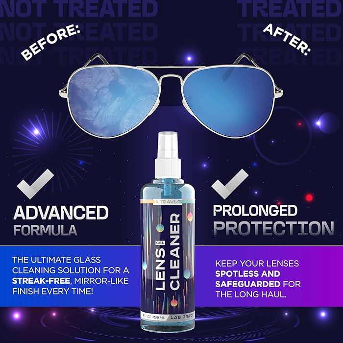 ULTRAVUE Eyeglass Gel Lens Cleaner Spray Kit - 2 x 8oz and 1 x 2oz Gel Eyeglasses Cleaner Spray Bottle + 2 Microfiber Cloth for Cleaning - Safe for All Lenses (AR Coated Included) - Image 5