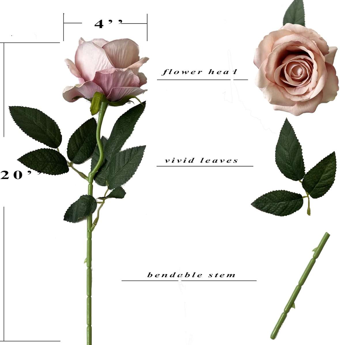 UKELER 12 Pcs Artificial Rose Flowers Blossom Rose Flowers Real Touch Silk Faux Roses with Long Stem Rose Bouquets for Home Decoration Wedding Party Garden Floral Decor - Image 3